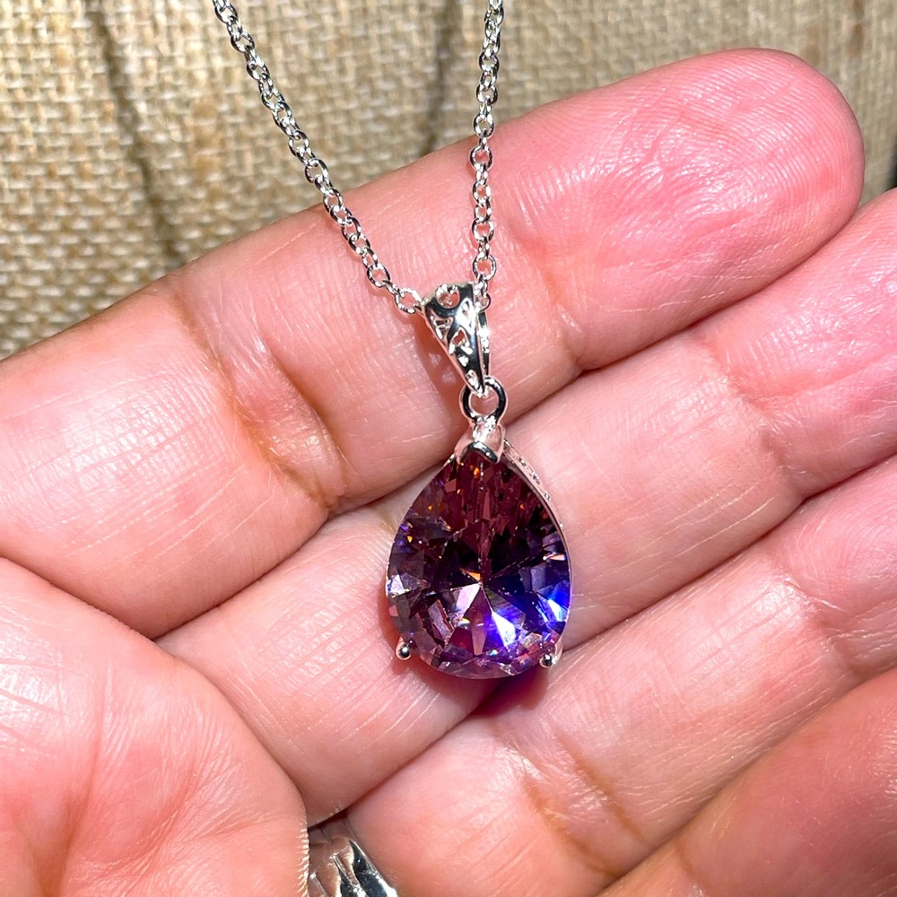 Teardrop PinkTopazZircon 925S Necklace💥sale💥